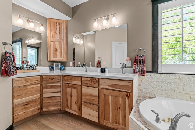 294 W Farmside Dr S, Saratoga Springs, UT 84045 - bathroom featuring plenty of natural light, a whirlpool tub, and vanity