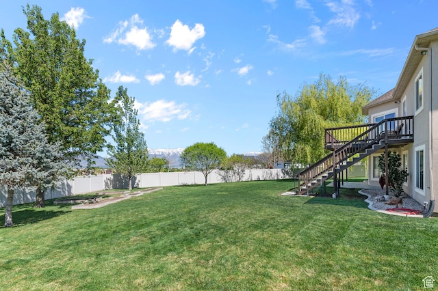 294 W Farmside Dr S, Saratoga Springs, UT 84045 - view of yard featuring stairs and a wooden deck