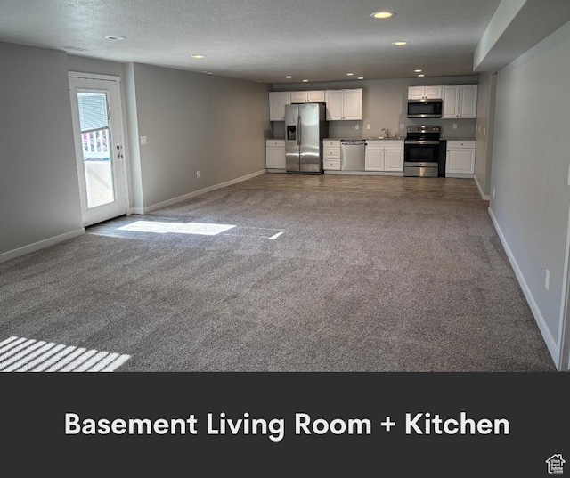 2447 N 2950 W, Plain City, UT 84404 - unfurnished living room featuring a sink, carpet flooring, recessed lighting, and baseboards