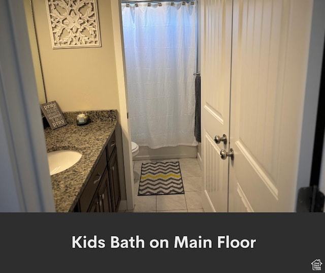 2447 N 2950 W, Plain City, UT 84404 - full bath with vanity, toilet, tile patterned flooring, and shower / bathtub combination with curtain