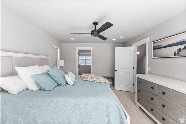 3467 S Porcupine Cir, Garden City, UT 84028 - bedroom featuring ceiling fan and light carpet
