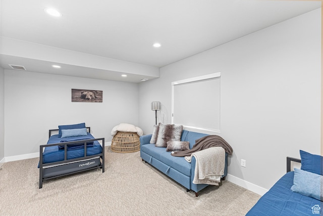 3467 S Porcupine Cir, Garden City, UT 84028 - living room featuring baseboards, carpet flooring, recessed lighting, and visible vents