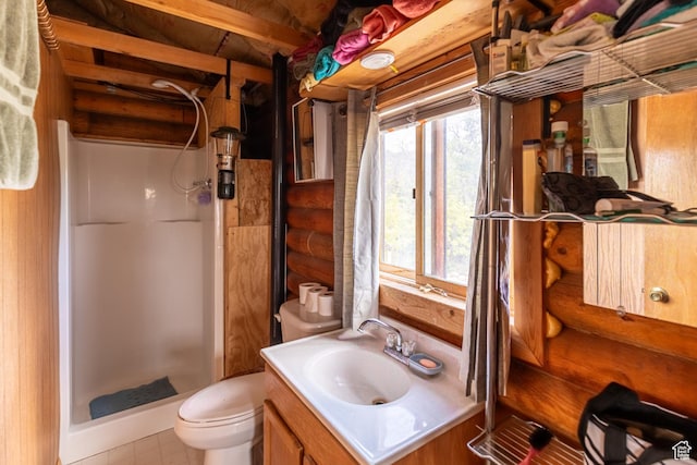 2185 Crestridge Rd Unit 51, Salina, UT 84654 - bathroom featuring toilet, a shower stall, log walls, and vanity