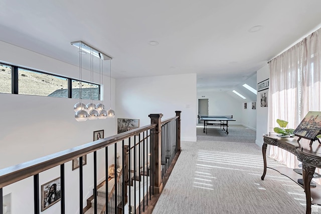 6433 N Glenmar Way, Eagle Mountain, UT 84005 - hall with baseboards, carpet, a wealth of natural light, and an upstairs landing