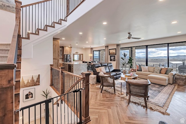 6433 N Glenmar Way, Eagle Mountain, UT 84005 - living room with recessed lighting and ceiling fan