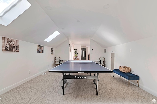 6433 N Glenmar Way, Eagle Mountain, UT 84005 - rec room featuring baseboards, carpet, and vaulted ceiling with skylight