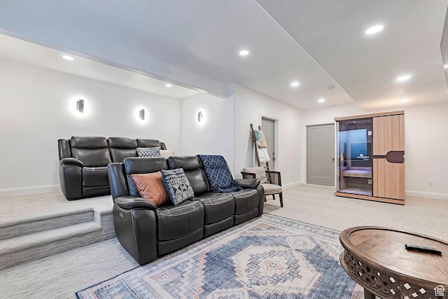 6433 N Glenmar Way, Eagle Mountain, UT 84005 - living room with baseboards, recessed lighting, and light colored carpet