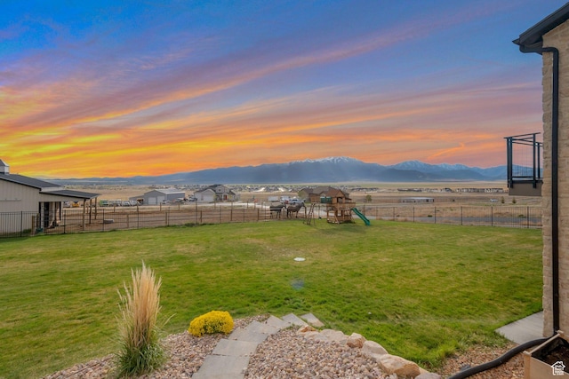 6433 N Glenmar Way, Eagle Mountain, UT 84005 - view of yard featuring a playground, a mountain view, and a fenced backyard