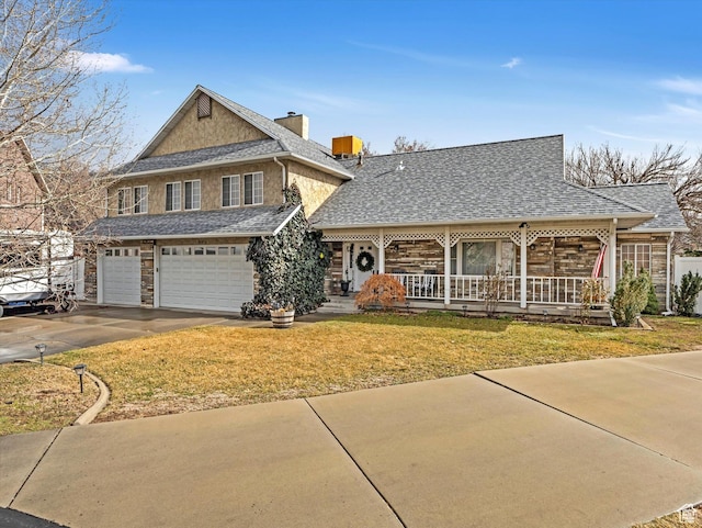 6439 S 1940 E, Murray, UT 84121 - view of front of house featuring a shingled roof, an attached garage, a front yard, covered porch, and driveway