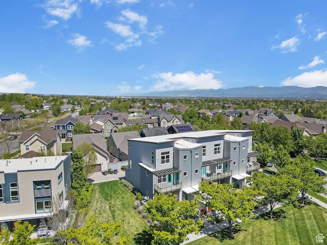bird's eye view featuring a residential view and a mountain view