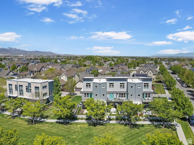 birds eye view of property featuring a residential view and a mountain view