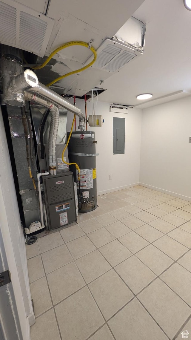 3112 S 3780 W, West Valley City, UT 84120 - basement featuring gas water heater, electric panel, light tile patterned floors, and baseboards