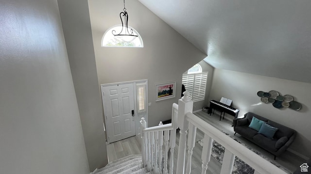 5026 S 1150 E, South Ogden, UT 84403 - stairs with high vaulted ceiling and wood finished floors