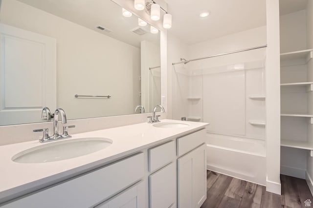 2185 W 1960th St N, Lehi, UT 84043 - full bath with shower / tub combination, double vanity, wood finished floors, and recessed lighting