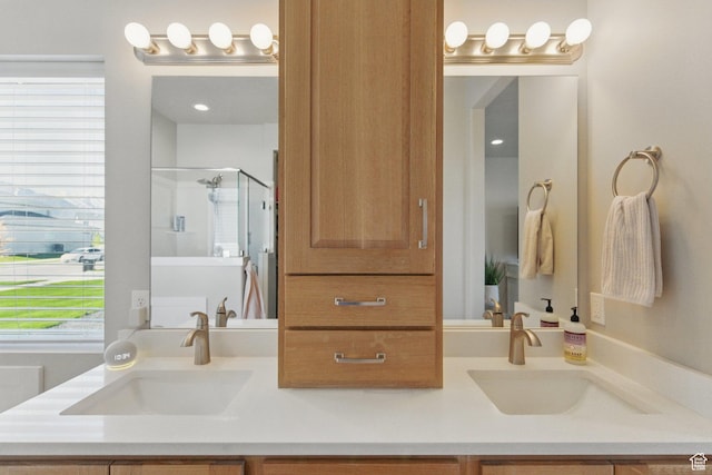 1147 N Carriage Ln, Spanish Fork, UT 84660 - full bathroom featuring a sink, a stall shower, and double vanity