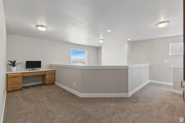 1147 N Carriage Ln, Spanish Fork, UT 84660 - unfurnished office featuring a textured ceiling, baseboards, built in desk, and carpet