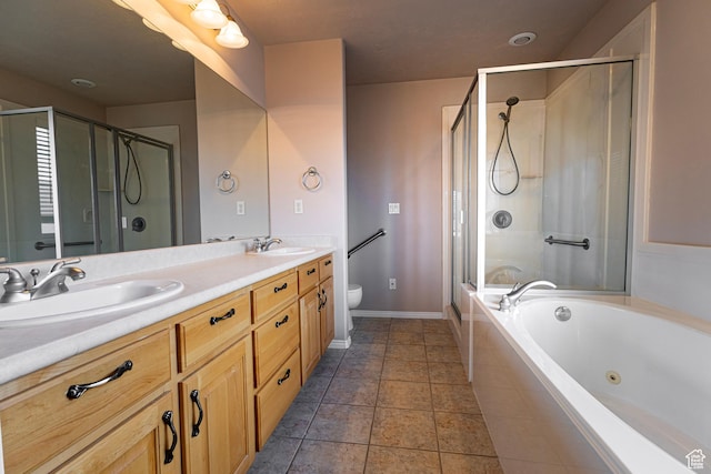 4902 W Pine Laurel Ln, West Jordan, UT 84081 - bathroom with a sink, a jetted tub, a stall shower, and double vanity