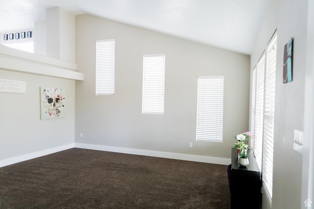 4866 W Spirit Lake Cir, Riverton, UT 84096 - unfurnished room featuring baseboards, vaulted ceiling, and dark carpet