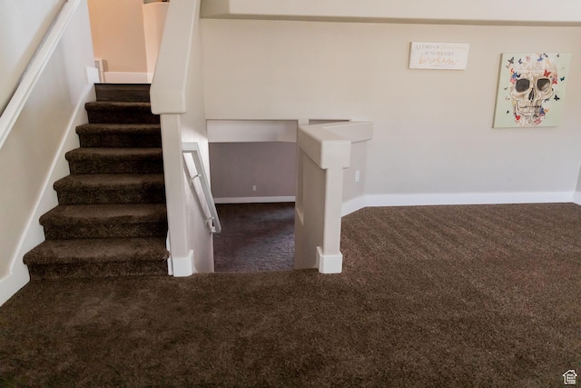4866 W Spirit Lake Cir, Riverton, UT 84096 - stairs featuring carpet flooring, baseboards, and visible vents