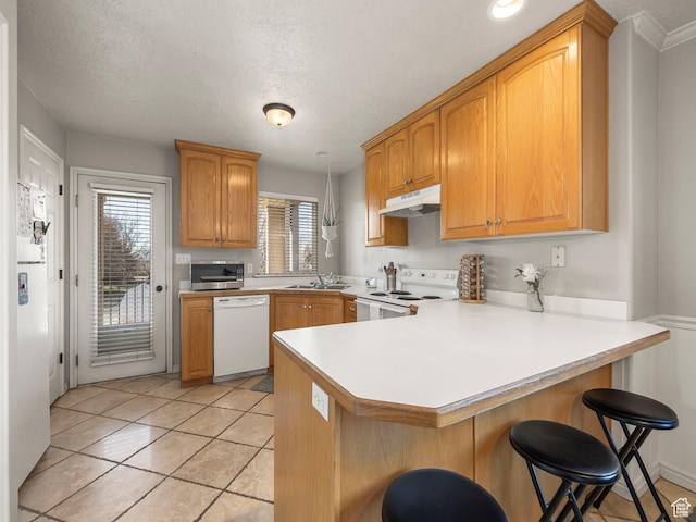 426 E 400 S, American Fork, UT 84003 - kitchen featuring a sink, white appliances, plenty of natural light, a peninsula, and under cabinet range hood