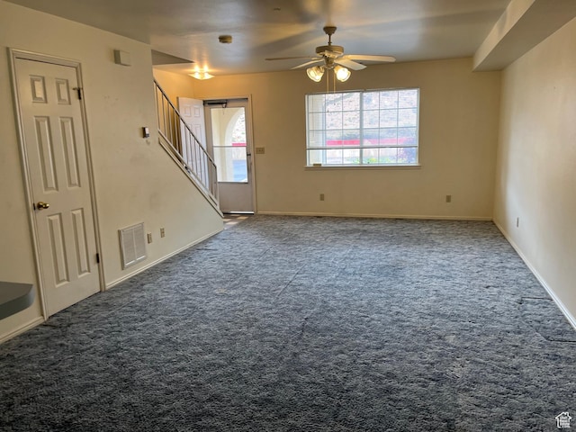 99 N 1850 W Unit 4, Cedar City, UT 84720 - unfurnished living room featuring carpet floors, stairs, a ceiling fan, baseboards, and visible vents