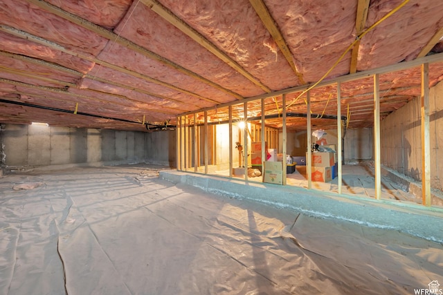 view of unfinished basement