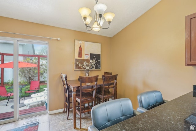 8564 S Laurel Oak Dr W, West Jordan, UT 84088 - tiled dining area with a chandelier, baseboards, lofted ceiling, and an office area
