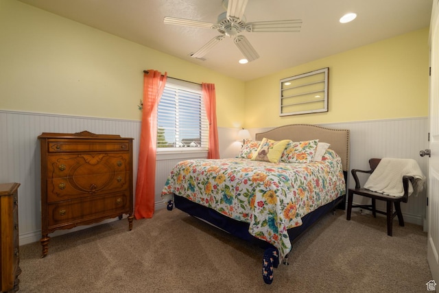 486 N 3500 W, Vernal, UT 84078 - bedroom featuring visible vents, carpet flooring, ceiling fan, and a wainscoted wall