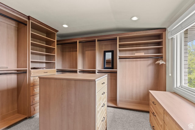 spacious closet featuring light carpet