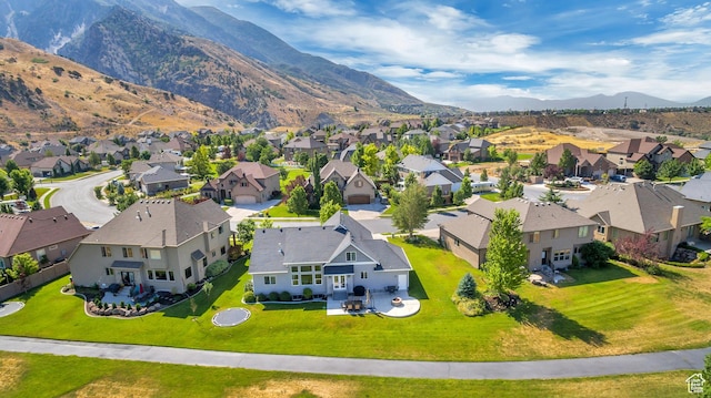 aerial view featuring a residential view and a mountain view