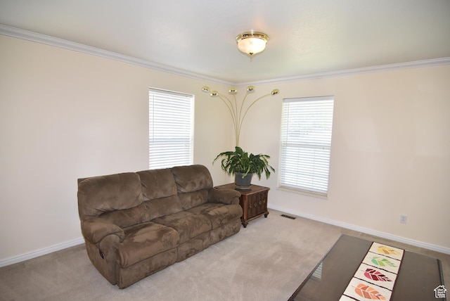 183 E Ama Fille Ln N, Elk Ridge, UT 84651 - living room featuring ornamental molding, carpet, and baseboards