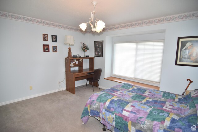 183 E Ama Fille Ln N, Elk Ridge, UT 84651 - carpeted bedroom featuring a chandelier and baseboards