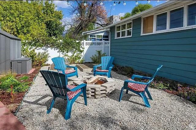 738 S Gudgell Ct, Salt Lake City, UT 84111 - view of patio featuring a fire pit and fence