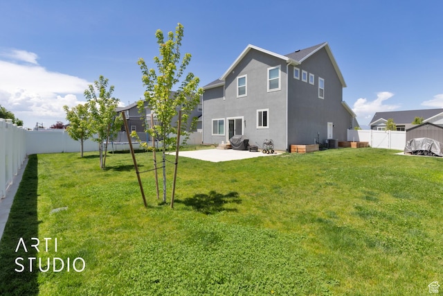 2034 E 970 N, Spanish Fork, UT 84660 - back of property with a trampoline, a patio, stucco siding, and central air condition unit