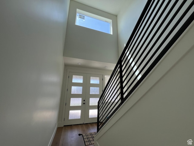 1148 N 1875 E Unit 2, Layton, UT 84040 - entryway featuring a high ceiling, stairway, french doors, and wood finished floors
