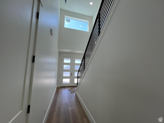 1148 N 1875 E Unit 2, Layton, UT 84040 - hall with plenty of natural light, dark wood-style flooring, french doors, and a high ceiling