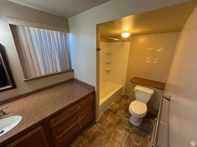 281 N Pin Oak Cir, Kaysville, UT 84037 - bathroom with vanity, toilet, shower / bathtub combination, and stone finish floor