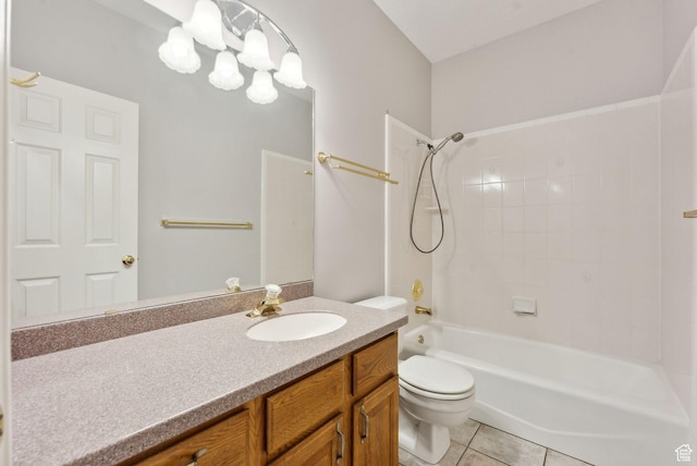 full bath with toilet, shower / bathtub combination, tile patterned floors, and vanity