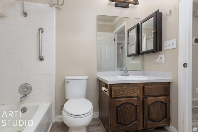 1314 E 1990 S, Ogden, UT 84401 - bathroom featuring toilet, shower / bath combination, crown molding, visible vents, and vanity