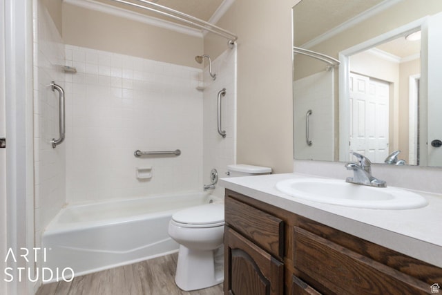 1314 E 1990 S, Ogden, UT 84401 - full bathroom with toilet, wood finished floors, shower / washtub combination, crown molding, and vanity