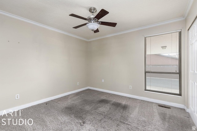 1314 E 1990 S, Ogden, UT 84401 - carpeted empty room featuring ornamental molding, baseboards, a ceiling fan, and visible vents