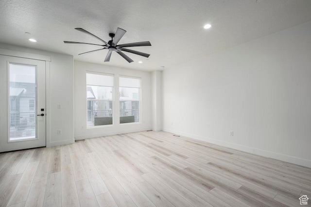 11056 S Lake Run Rd, South Jordan, UT 84009 - empty room with a ceiling fan, baseboards, light wood finished floors, and recessed lighting