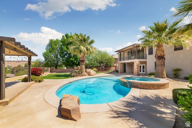 2996 S Limestone Dr, St George, UT 84790 - view of swimming pool with a fenced backyard, a patio area, and a pool with connected hot tub