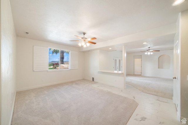 2996 S Limestone Dr, St George, UT 84790 - spare room featuring baseboards, ceiling fan, light carpet, marble finish floor, and recessed lighting