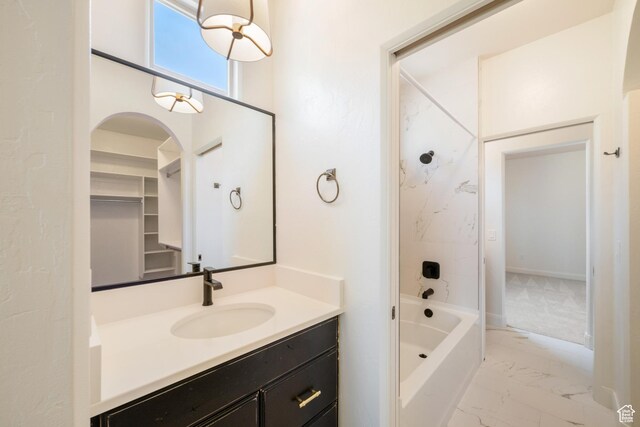 2996 S Limestone Dr, St George, UT 84790 - bathroom featuring marble finish floor, vanity, and bathtub / shower combination