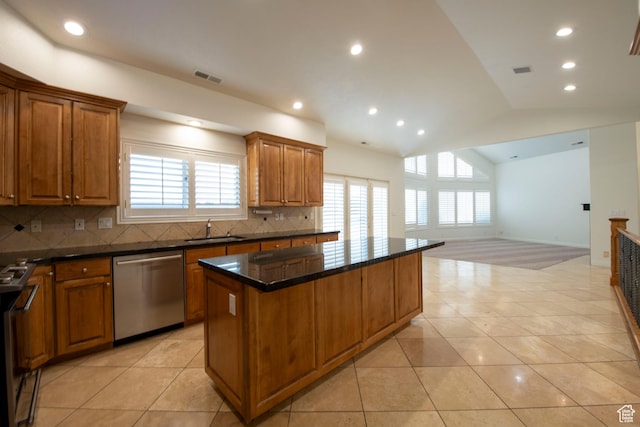 105 S 400 E, Hyde Park, UT 84318 - kitchen featuring a sink, visible vents, range, stainless steel dishwasher, and a kitchen island