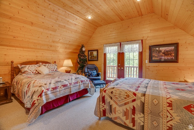 4571 Fawn Way, Heber City, UT 84032 - bedroom featuring wood walls, access to outside, and vaulted ceiling