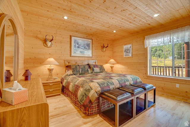 4571 Fawn Way, Heber City, UT 84032 - bedroom with wood walls, visible vents, recessed lighting, light wood-style flooring, and wood ceiling