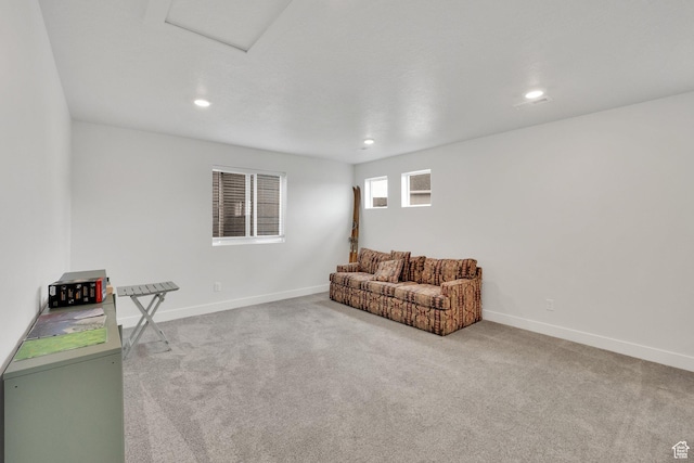 1281 Village Green Trl, Park City, UT 84098 - living area with recessed lighting, carpet flooring, baseboards, and attic access