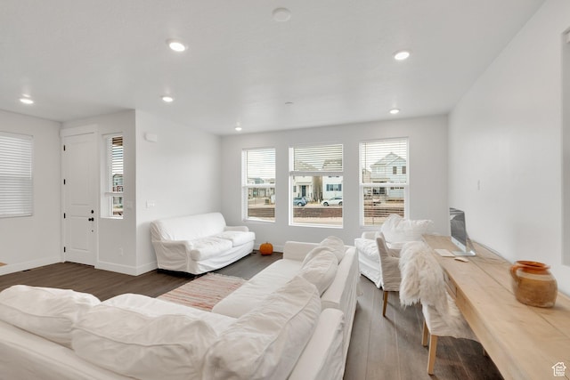 1281 Village Green Trl, Park City, UT 84098 - living area featuring recessed lighting, plenty of natural light, baseboards, and dark wood-style floors